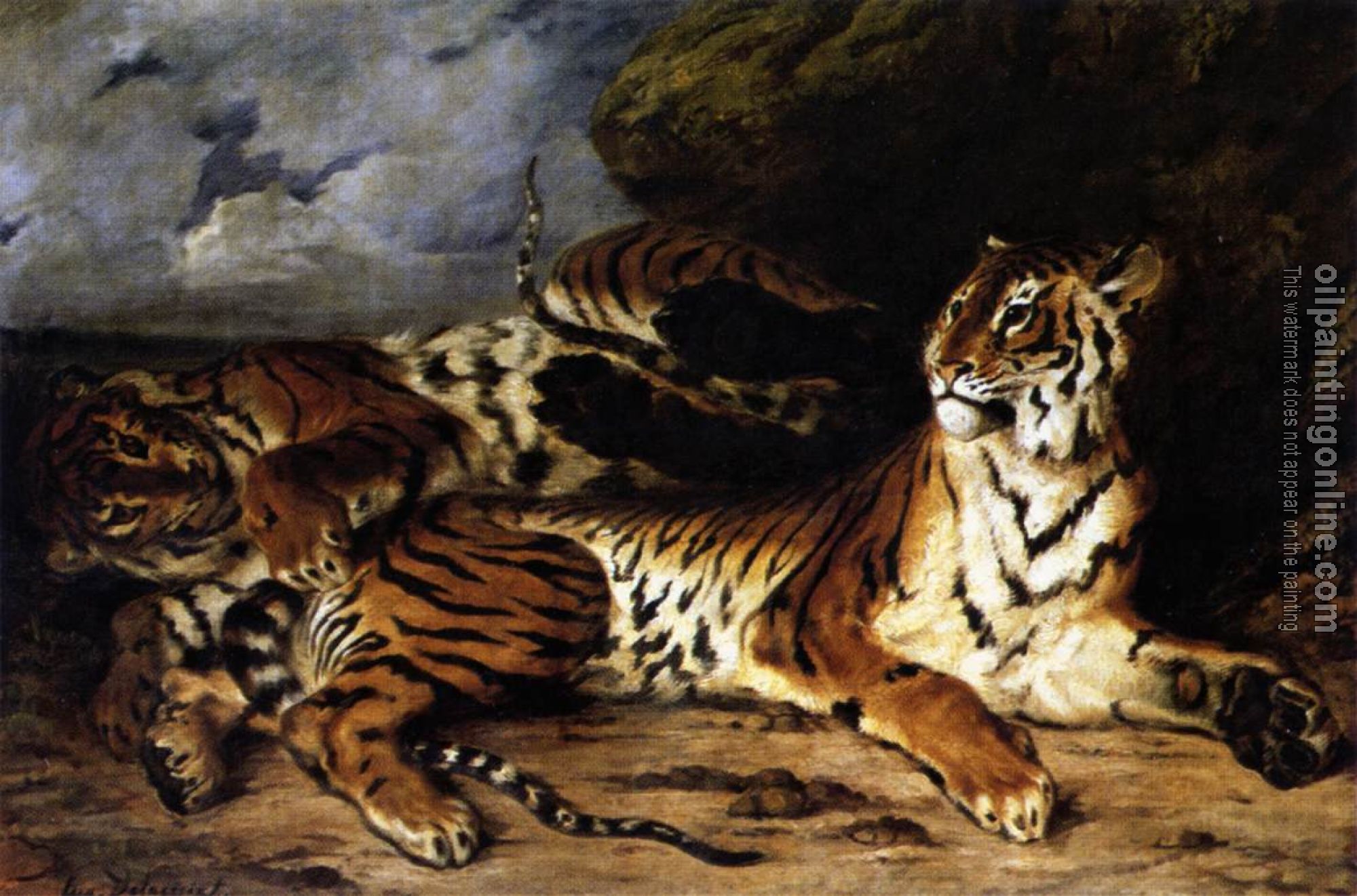 Delacroix, Eugene - A Young Tiger Playing with its Mother